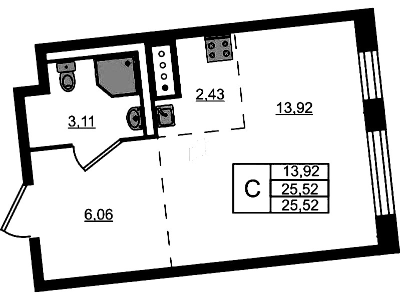 Квартира студия 25.52 м², 8/11 эт., ЖК «Квартал Лаголово»